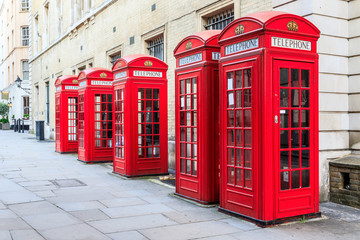 Fototapeta na wymiar The iconic red telephone booths around Covent Garden in London