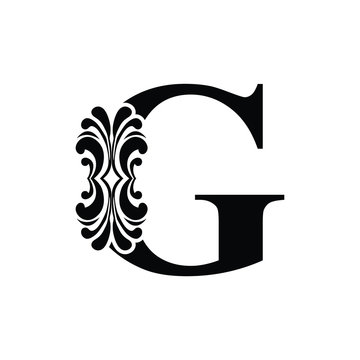letter G. Vintage black flower ornament initial letters.  Alphabet. Logo vector 