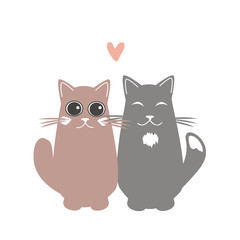Two cats in love. Valentine Day greeting card. Vector illustration