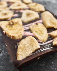 Handmade chocolate bar with banana filling. Handmade chocolate. 