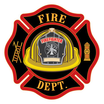  Fire Department Cross Yellow Helmet is an illustration of a fireman or firefighter Maltese cross emblem with a yellow firefighter helmet and badge containing an empty space for your text.
