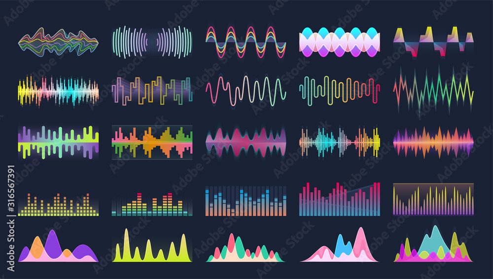 Wall mural sound of wave vector cartoon set icon.illustration isolated of cartoon icon music waveform . vector 