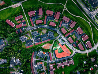 Obraz premium Aerial view of a small town or village in Europe. Finland countryside in summer.