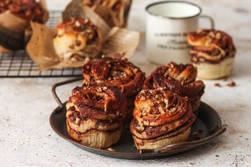 Chocolate yeast cake babka with pecans