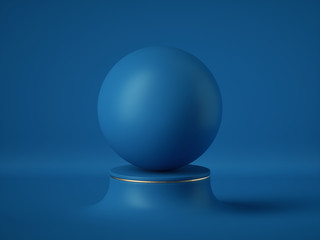 3d render, abstract geometric background, futuristic minimal concept, clean style. Blank ball, opaque sphere, bubble. Empty template, blank place, copy space. Modern mockup. Classic blue color 2020