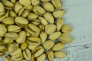 pistachios on a white table