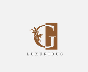 G Letter Classic Floral Logo. Luxury G Swirl Square Logo Icon
