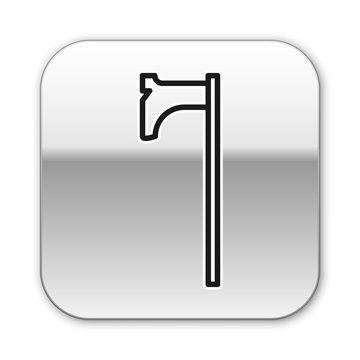 recommend clip art: Black line Medieval axe icon isolated on white background. Battle axe, executioner axe. Medieval weapon. Silver square button. Vector Illustration
