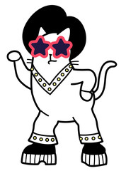 Cartoon Vector Han Drawn Illustration Drawing Of A Dancer Cat With A Hairdo Doing Disco Pose