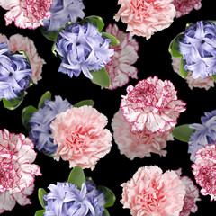 Beautiful flower background of carnation and hyacinth. Isolated