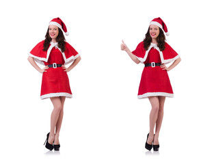 Snow girl santa in christmas concept isolated on white