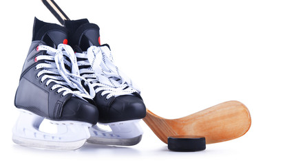 Pair of ice hockey skates isolated on white