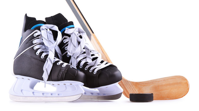 Pair Of Ice Hockey Skates Isolated On White