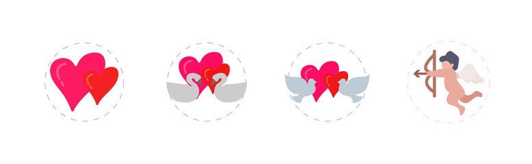 love flat icon set, with swans and pigeons in love and love angel