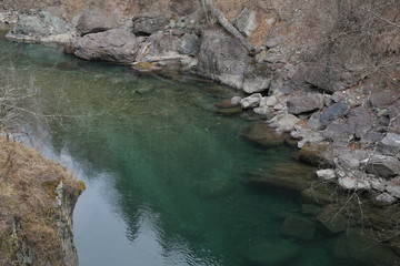 mountain river with clear turquoise water in a canyon