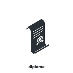 isometric vector image on a white background, black and white diploma icon
