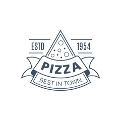 Pizza badge design, vector line art illustration