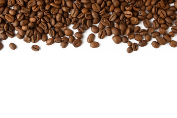 Closeup roasted coffee beans, with place for your text, background concept