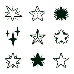 Doodle hand drawn stars. Black star isolated set, doodle stars vector modern illustration