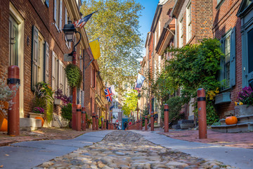 The historic Old City in Philadelphia, Pennsylvania. Elfreth's Alley