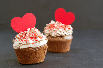 chocolate cupcakes with chocolate pieces. homemade cake.