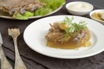 meat jelly. beef aspic. traditional Russian dish.