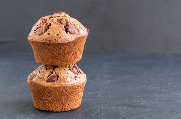 chocolate cupcakes with chocolate pieces. homemade cake.