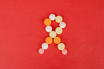 Flat layout of arranged ribbon shaped tablets