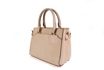 Cream color leather bag on a white background.(with Clipping Path).