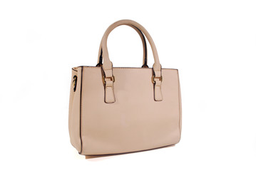 Cream color leather bag on a white background.(with Clipping Path).