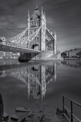 Tower bridge reflection in black and white