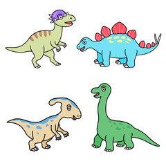 Set of cute dinosuars collection isolated on white background for children and kids. Flat design cartoon vector illustration style.