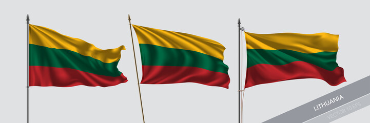Set of Lithuania waving flag on isolated background vector illustration