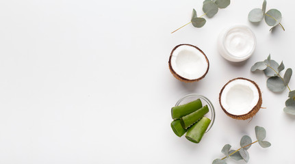 Natural coconut cream with aloe juice for skin care - obrazy, fototapety, plakaty