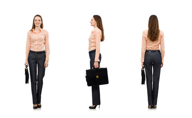 Fototapeta premium Pretty office manager holding briefcase isolated on white