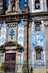 Detail of the azulejo tilework of the historical Igreja de Santo Ildefonso an eighteenth-century church in the city of Porto in Portugal