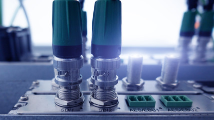 Coaxial television cables close up.  Connect to TV signal receivers.