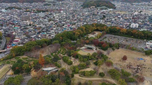 Aerial view of city of Himaji - landscape panorama of Japan from above, Asia
