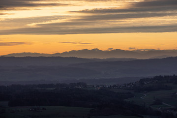 Sunset in the alps, Switzerland, Europe