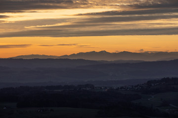 Sunset in the alps, Switzerland, Europe