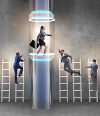 Businesswoman in accelerated and fast promotion concept