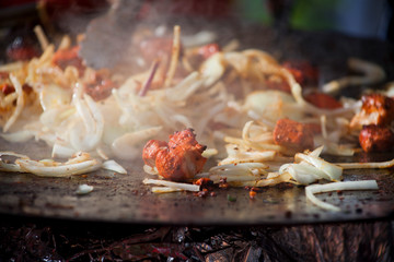 Pakistani cuisine Street food - fried onion.