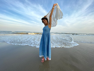 happy young asian woman on beach summer for vacation, tourism, travel, holidays and people concept.