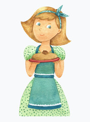 Beautiful young woman with a pie