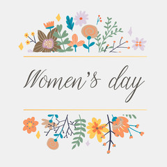 Obraz premium 8 march. Happy Woman's Day Vector congratulation card with linear floral wreath