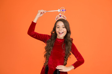 Cute kid doing magic. Amazing miracles. Little child long hair beautiful kid. Happy childhood. Excited baby. Halloween holiday. Magical transformation. Imagine. Magic trick. Magic stick concept