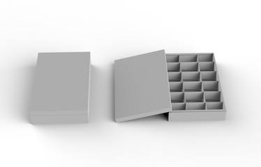 handmade chocolates box open and close. 3d illustration  