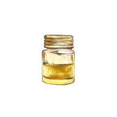 CBD oil hemp products. Watercolor illustration on white background.