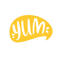 Yum-yum inscription for stickers, advertising posters, menus and food industry. Symbol of delicious food
