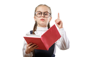 Cute Schoolgirl Hold Open Hardcover Book Copyspace